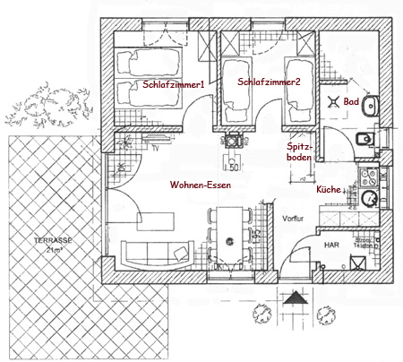 Der Grundriß des Ferienhauses